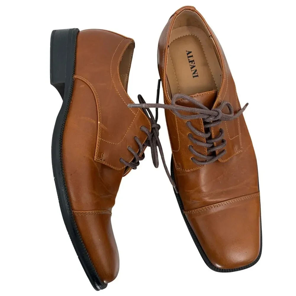 Alfani Men's Adam Brown Leather Oxford Lace Up Cap Toe Dress Shoes Size 10M